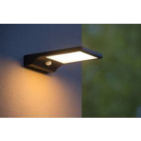 Lucide Basic - wandlamp met sensor op zonne-energie - 11 x 19 x 3,5 cm - 3W LED incl. - IP44 - zwart