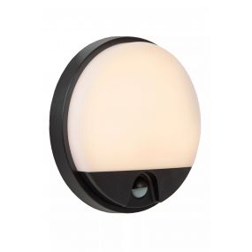 Lucide Hups IR - buiten wandlamp met sensor - Ø 21 x 4,9 cm - 10W LED incl. - IP54 - zwart