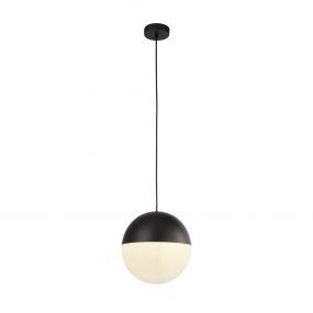 Searchlight Endor - hanglamp - Ø 25 x 150 cm - mat zwart en opaal wit