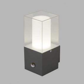 Searchlight LED Outdoor - buiten wandverlamp met sensor - 10 x 10 x 23 cm - IP44 - donkergrijs