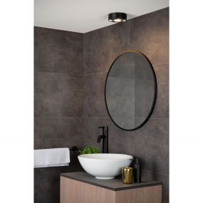 Lucide Rayen - plafondspot badkamer - 10 x 10 x 3,5 cm - 6W LED incl. - IP65 - zwart