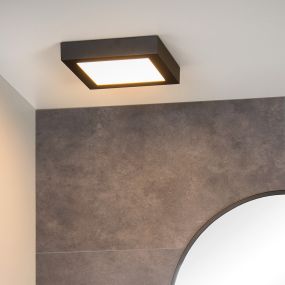 Lucide Brice-Led - plafondverlichting - 22 x 22 x 3,9 cm - 22W dimbare LED incl. - IP44 - zwart 