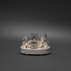 Konstsmide kerstverlichting - houten huis en kerk op batterijen - met muziek - 22 x 12 x 15,5 cm - wit