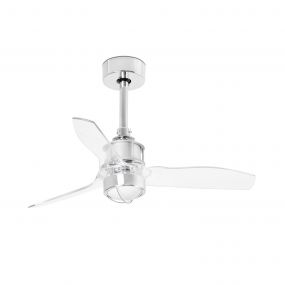 Faro Just Fan XS - plafondventilator met licht en afstandsbediening - Ø 81 cm - 17W LED incl. - chroom en transparant