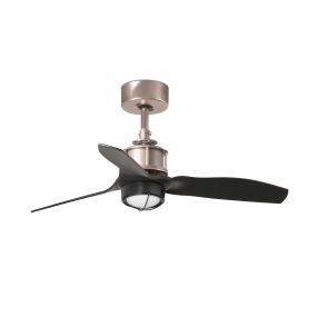 Faro Just Fan XS - plafondventilator met licht en afstandsbediening - Ø 81 cm - 17W LED incl. - mat zwart en koper