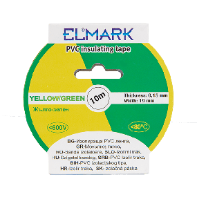 Elmark isolerende PVC tape 19mm - 10 meter lengte - geel/groen