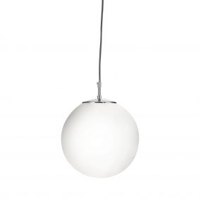 Searchlight Atom - hanglamp - Ø 25 x 120 cm - satijn zilver en glanzend opaal