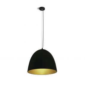 ONE Light Bowl Shade Pendant - hanglamp - Ø 30 x 192 cm - zwart en messing