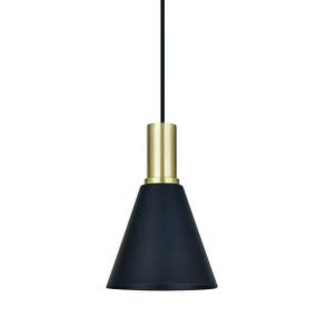 ONE Light E27 Pendant Cones - hanglamp - Ø 15,3 x 222,8 cm - geborsteld messing en zwart