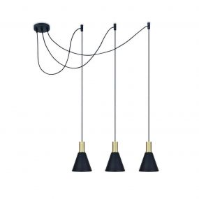 ONE Light E27 Pendant Cones - hanglamp - Ø 15,3 x 222,8 cm - geborsteld messing en zwart