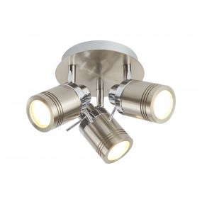 Searchlight Samson - opbouwspot 3L - Ø 28 x 16 cm - 3 x 5W dimbare LED incl. - IP44 - satijn zilver