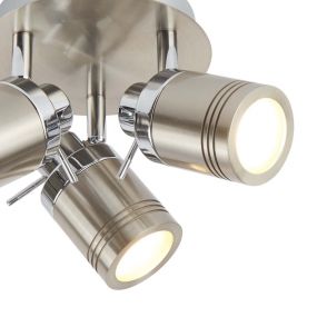 Searchlight Samson - opbouwspot 3L - Ø 28 x 16 cm - 3 x 5W dimbare LED incl. - IP44 - satijn zilver