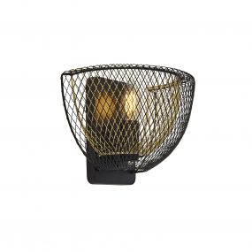 Searchlight Honeycomb - wandverlichting met trekschakelaar - 25 x 15 x 17 cm - mat zwart en goud