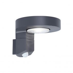 Lutec Diso - buiten wandlamp met sensor op zonne-energie - 17 x 16 x 12 cm - 2W LED incl. - IP44 - donkergrijs