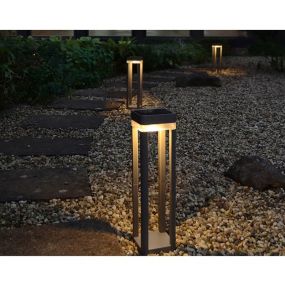 Lutec Table Cube - verstelbare tuinpaal op zonne-energie - 12 x 12 x 45 cm - 3 stappen dimmer - 1W LED incl. - IP44 - zilver grijs