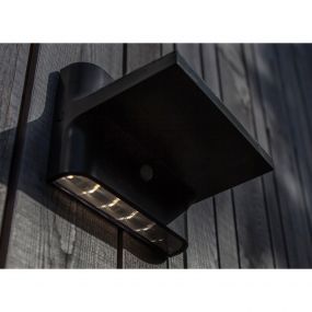 Lutec Twill - buiten wandlamp met sensor op zonne-energie - 18 x 13 x 13 cm - 2,2W LED incl. - IP54 - donkergrijs