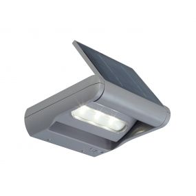 Lutec Mini Ledspot - buiten wandlamp op zonne-energie - 18 x 18 cm - 3 stappen dimmer - 1W LED incl. - IP44 - zilver grijs