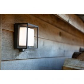 Lutec Curtis - buiten wandverlichting op zonne-energie met bewegingsmelder - 19 x 16,5 x 9,5 cm - 3W LED incl. - IP54 - donkergrijs