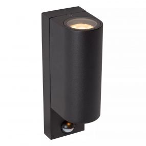 Lucide Zaro Round - buiten wandlamp met sensor - 7 x 10,4 x 23 cm - IP65 - zwart