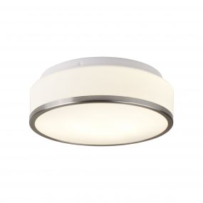 Searchlight Discs - plafondlamp badkamer - Ø 29 x 9,5 cm - IP44 - opaal en satijn zilver