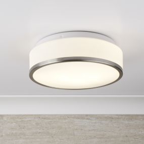 Searchlight Discs - plafondlamp badkamer - Ø 29 x 9,5 cm - IP44 - opaal en satijn zilver