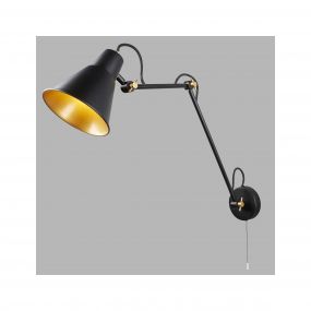 Searchlight Adjustable Wall Lights - wandverlichting met trekschakelaar - 14 x 50 cm - mat zwart en goud