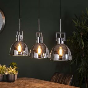 Vico Clear Industrial Dome - Hanglamp 3L - 150 x 105 x 25 - Gerookt glas 