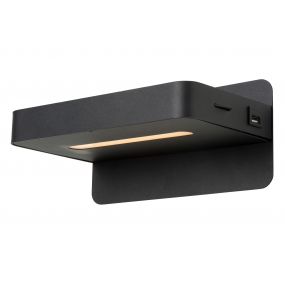 Lucide Atkin - bedlamp met USB-poort - 25 x 14 x 11,5 cm - 5W LED incl. - zwart