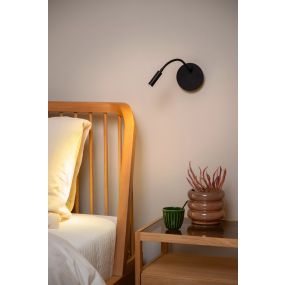 Lucide Jolijn - oplaadbare wandlamp met flexibele leesarm- Ø 11 x 3,2 cm - 2W led incl. - zwart