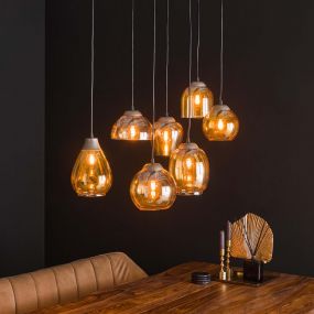 Vico Mix 7L - hanglamp - 90 x 35 x 150 cm - oud zilver/amber