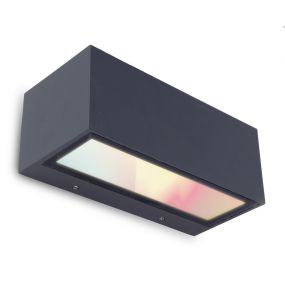 Lutec Gemini - buiten wandverlichting - slimme verlichting - Lutec Connect - 22 x 10,3 x 8,5 cm - 17W LED incl. - RGB - IP54 - donkergrijs