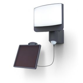 Lutec Sunshine - buiten wandlamp met sensor op zonne-energie - 17 x 18 x 20,5 cm - 11W LED incl. - IP54 - donkergrijs - koelwit