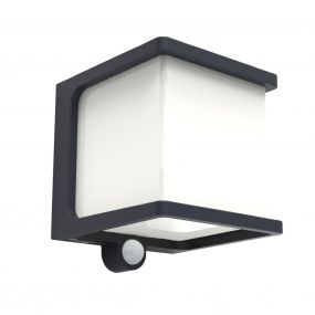 Lutec Doblo - buiten wandverlichting met sensor op zonne-energie - 11 x 12,9 x 11 cm - 7,5W LED incl. - IP54 - donkergrijs - wit