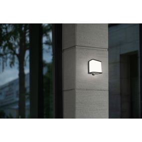 Lutec Doblo - buiten wandverlichting op zonne-energie met bewegingsmelder - 17 x 15 x 9 cm - 12W LED incl. - IP44 - donkergrijs