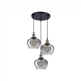 Nova Luce Cedro - hanglamp 3L - Ø 35 x 130 cm - gerookt glas