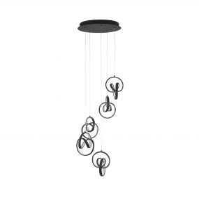 Nova Luce Rings - hanglamp - Ø 40 x 120 cm - 60W dimbare LED incl. - zand zwart