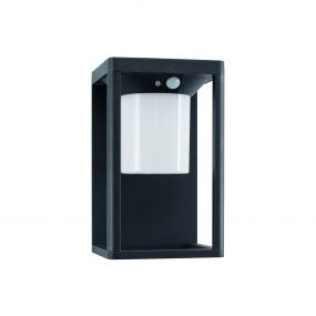 Nova Luce Loveto - buiten wandverlichting met sensor op zonne-energie en schakelaar - 14,5 x 16,2 x 24 cm - 1,5W dimbare LED incl. - IP65 - antraciet