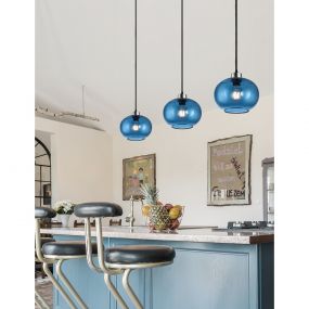 Nova Luce Jade - hanglamp - Ø 30 x 120 cm - blauw glas
