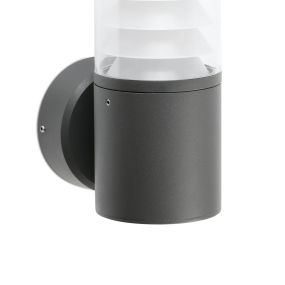 Faro Plim - wandverlichting - 9 x 13,5 x 25 cm - 10W LED incl. - IP65 – donkergrijs met transparant glas