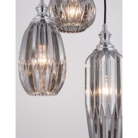 Nova Luce Zarley - hanglamp - Ø 35,5 x 120 cm - chroom en rookgrijs