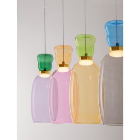 Nova Luce Pluma - hanglamp - 96 x 150 x 15 cm - 36W LED incl. - goud, glanzend jaspis, paars, geel, roze, lichtgroen, lichtblauw en cyaan glas