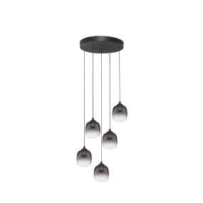 Nova Luce Kita - hanglamp - Ø 43 x 150 cm - 28W dimbare LED incl. - zandzwart en rokerig glas