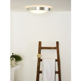 Lucide Fresh 2 - plafondverlichting - Ø 35 x 10 cm - IP44 - geborsteld aluminium