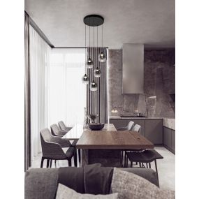 Nova Luce Kita - hanglamp - Ø 43 x 150 cm - 28W dimbare LED incl. - zandzwart en rokerig glas