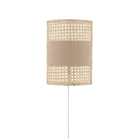 Nova Luce Lum - wandlamp - 20,5 x 29 x 11 cm - natuurlijk rotan, bruin en wit