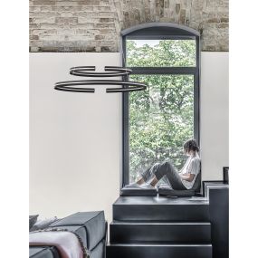 Nova Luce Torrente - hanglamp - Ø 80 x 120 cm - 93W dimbare LED incl. - zand zwart