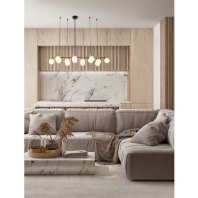 Nova Luce Ovalino - hanglamp - 107 x 157 x 47 cm - satijn goud, mat zwart en wit opaal
