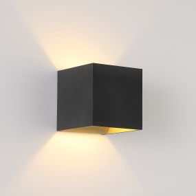 Searchlight Cube - wandlamp - 9,7 x 9,7 x 9,7 cm - zwart met goud