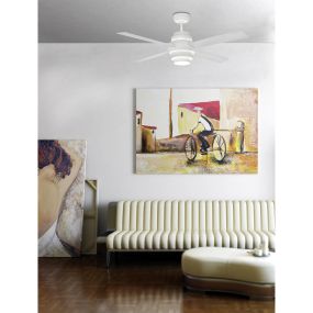 Faro Disc - plafondventilator met licht en afstandsbediening en timer - Ø 132 cm - 19W LED incl. - wit en lichtbruin
