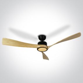 ONE Light Black Body - plafondventilator met licht en afstandsbediening - Ø 132 x 35 cm - zwart en lichtbruin